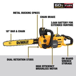 DEWALT 60V MAX DCCS672X1 18 in. 40.9 cc 60 V Battery Chainsaw Kit (Battery & Charger)