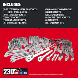 Craftsman Versastack 1/4, 3/8 and 1/2 in. drive Metric and SAE Mechanic's Tool Set 230 pc