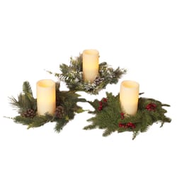 Gerson Multicolored Pine Candle Ring with Berry Candles 3 in.
