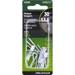 HILLMAN Steel-Plated White Conventional Picture Hanger 30 lb 6 pk