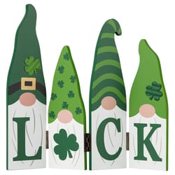 Glitzhome St. Patrick's Luck Shamrock Gnome Table Decor MDF/Iron 1 pc