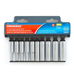 Crescent Assorted Sizes X 1/4 in. drive SAE 6 Point Deep Well Socket Set 10 pc