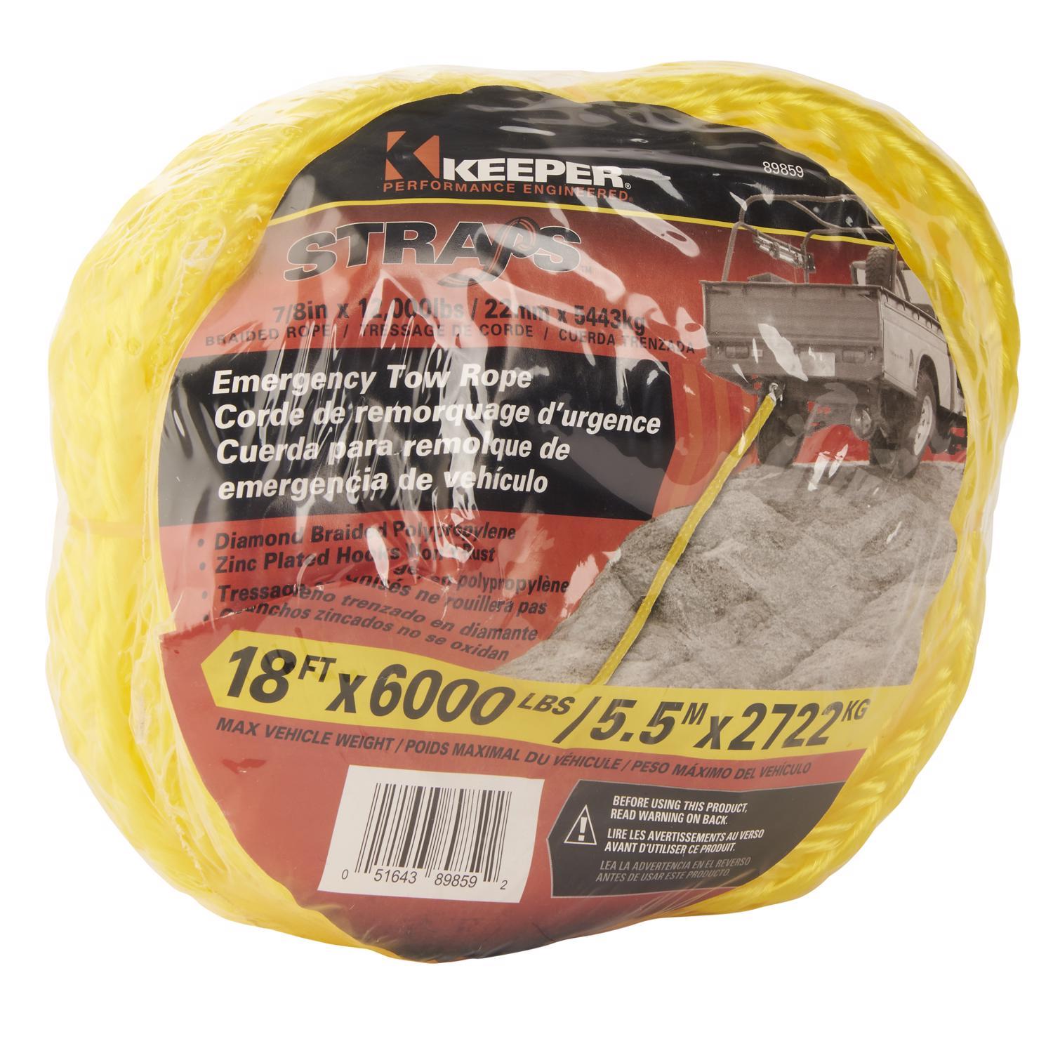 Keeper 18 ft. x 7/16 in. Emergency Tow Rope with Hooks 89859 - The