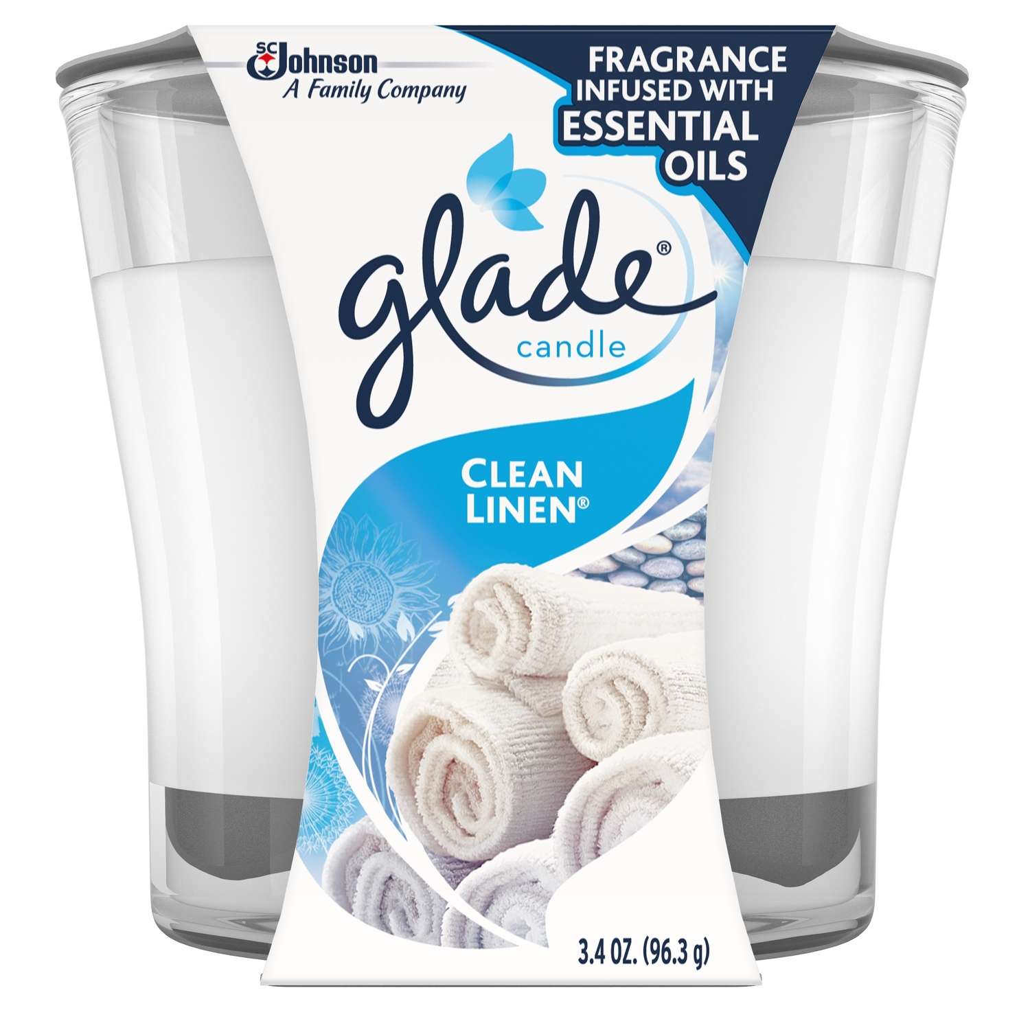Glade Ivory Clean Linen Scent Jar Air Freshener Candle 31/16 in. H x 3