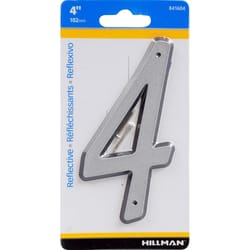 HILLMAN 4 in. Reflective Silver Plastic Nail-On Number 4 1 pc