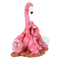 Exhart WindyWings Pink Resin 11.5 in. H Three Flamingos in Lotus with Crackle Balls Statue