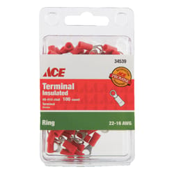 Ace Insulated Wire Ring Terminal Red 100 pk