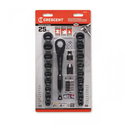 Crescent X6 3/8 in. drive Metric and SAE 12 Point Socket and Ratchet Set 25 pc