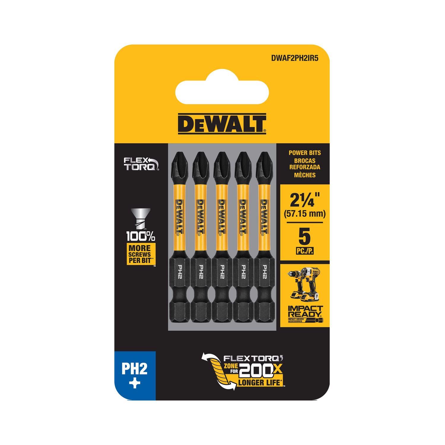 Photos - Drill Bit DeWALT FlexTorq Phillips #2 X 2-1/4 in. L Screwdriver Bit Steel 5 pc DWAF2 