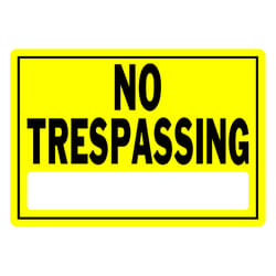 HILLMAN English Yellow No Trespassing Sign 10 in. H X 14 in. W