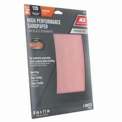 Ace  11 in. L x 9 in. W 120 Grit Aluminum Oxide  Sandpaper  4 pk 