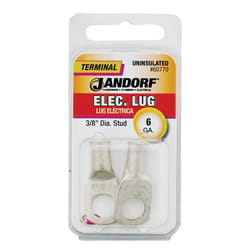 Jandorf 6 Ga. Uninsulated Wire Electrical Lug Silver 2 pk