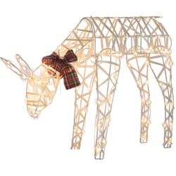 Sienna LED White 3D Wire Reindeer with Red Plaid Bow 2 ft. Yard Decor