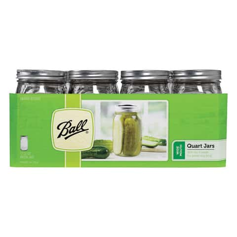 Choice 32 oz. Quart Wide Mouth Glass Canning / Mason Jar with Silver Metal  Lid and Band - 12/Pack