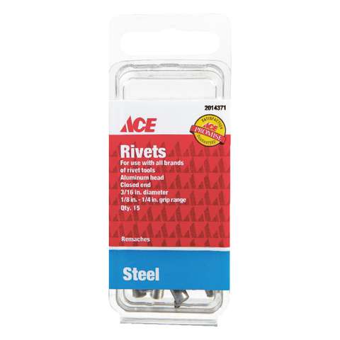 Ace 3/16 in. D X 1/4 in. Steel Rivets Silver 15 pk - Ace Hardware