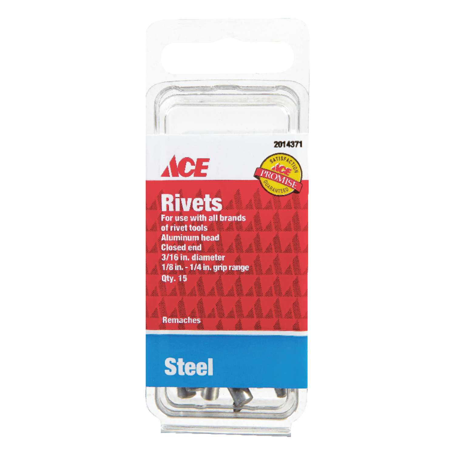 Ace 3/16 in. D X 1/4 in. Steel Rivets Silver 15 pk Ace Hardware