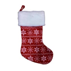 Celebrations Home Red/White Fair Isle With Faux Fur Stocking Indoor Christmas Decor 18 in.