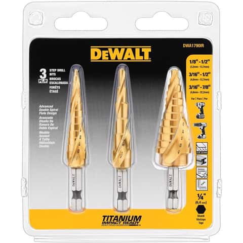 DeWalt Impact Ready Titanium Nitride Coated Step Drill Bit Set Hex Shank 3  pc - Ace Hardware