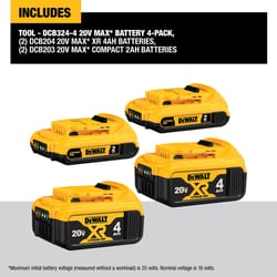 DeWalt 20V MAX DCB324-4 Lithium-Ion 2Ah and 4Ah Battery Combo Pack 4 pc