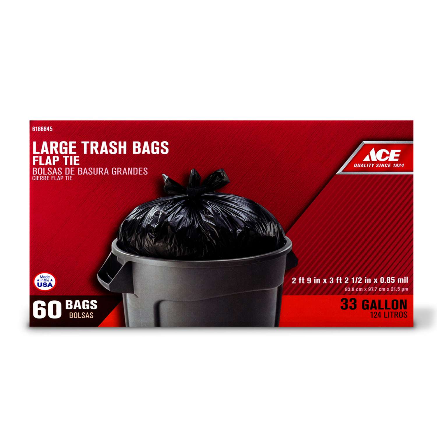 Ace 33 gal. Trash Bags Flap Tie 60 pk Ace Hardware