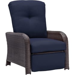 Hanover Strathmere Brown Steel Frame Reclining Chair Navy Blue