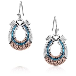 Montana Silversmiths Women's Two-Toned Horseshoe Silver/Turquoise Earrings Water Resistant