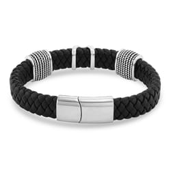 Montana Silversmiths Men's Leather Black/Silver Bracelet Water Resistant