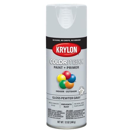 Krylon ColorMaxx Gloss Pewter Gray Paint+Primer Spray Paint 12 oz