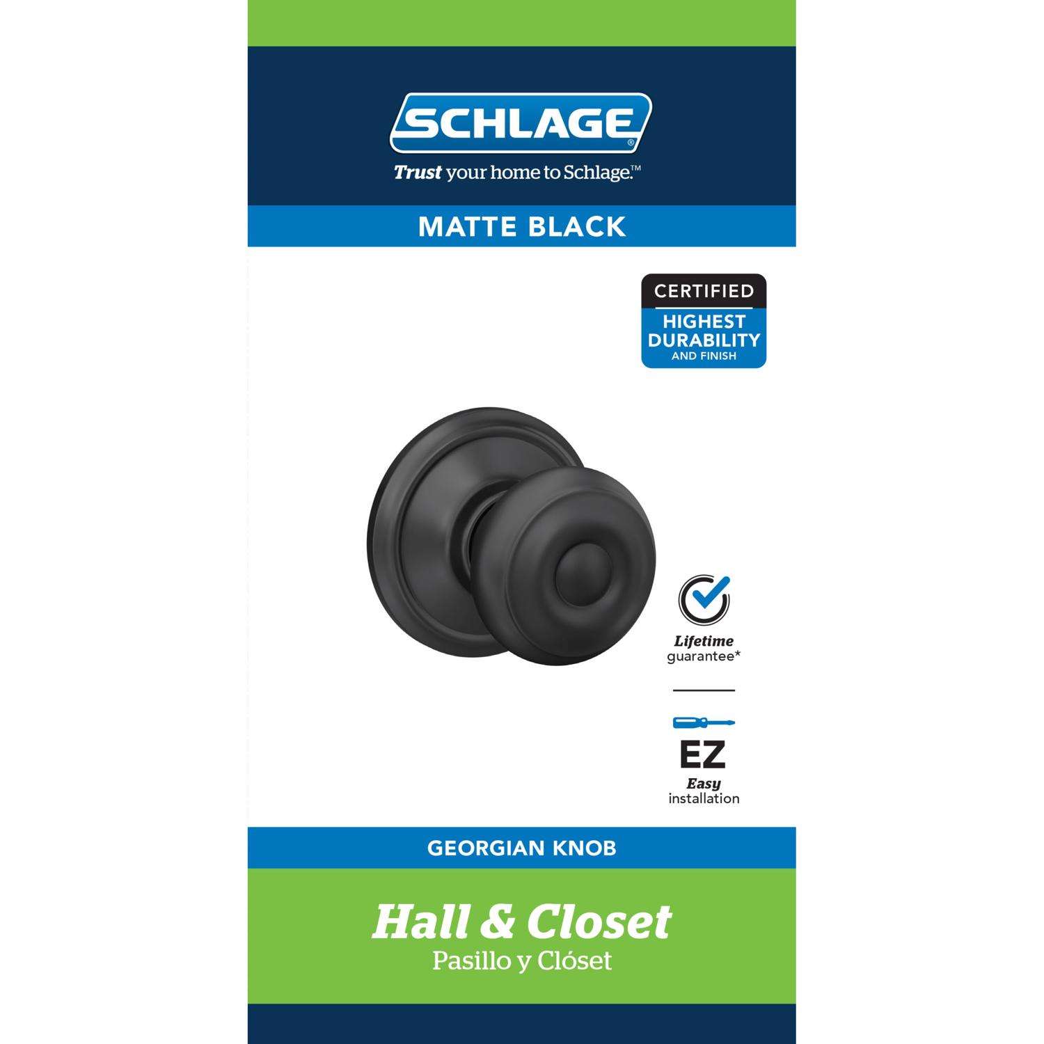 Schlage FSeries Matte Black Passage Knob Right or Left Handed