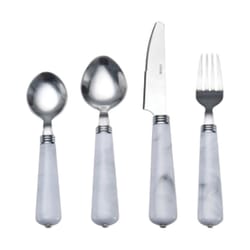 International Silver Let's Eat Silver/White Stainless Steel Faux Marble Handle Flatware Set 16 pc