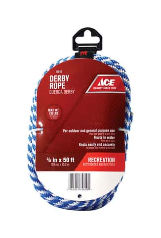 Ace 3/8 in. D X 50 ft. L Blue/White Solid Braided Poly Derby Rope Ace 3/8 in. D X 50 ft. L Blue/White Solid Braided Poly Derby Rope
