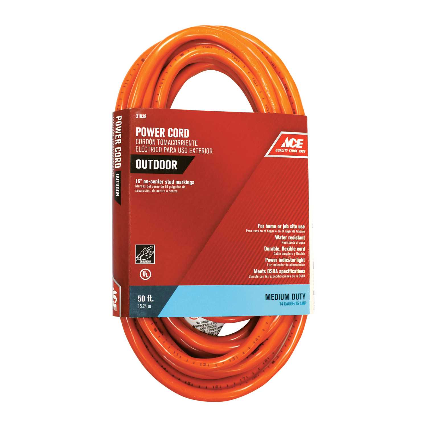 Ace Indoor and Outdoor 50 ft. L Orange Extension Cord 14/3