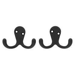 National Hardware Medium Matte Black Metal 1.76 in. L Double Hook 35 lb 2 pk