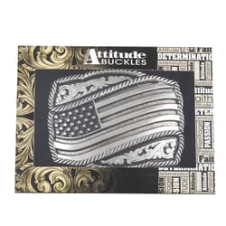 Montana Silversmiths Classic Impressions Waving American Flag Attitude Black/Silver Belt Buckle