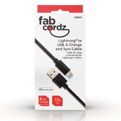 Fabcordz Lightning to USB Charge and Sync Cable 10 ft. Black