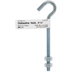 Hampton Small Zinc-Plated Silver Steel 4 in. L Clothesline Bolt Hook 80 lb 1 pk