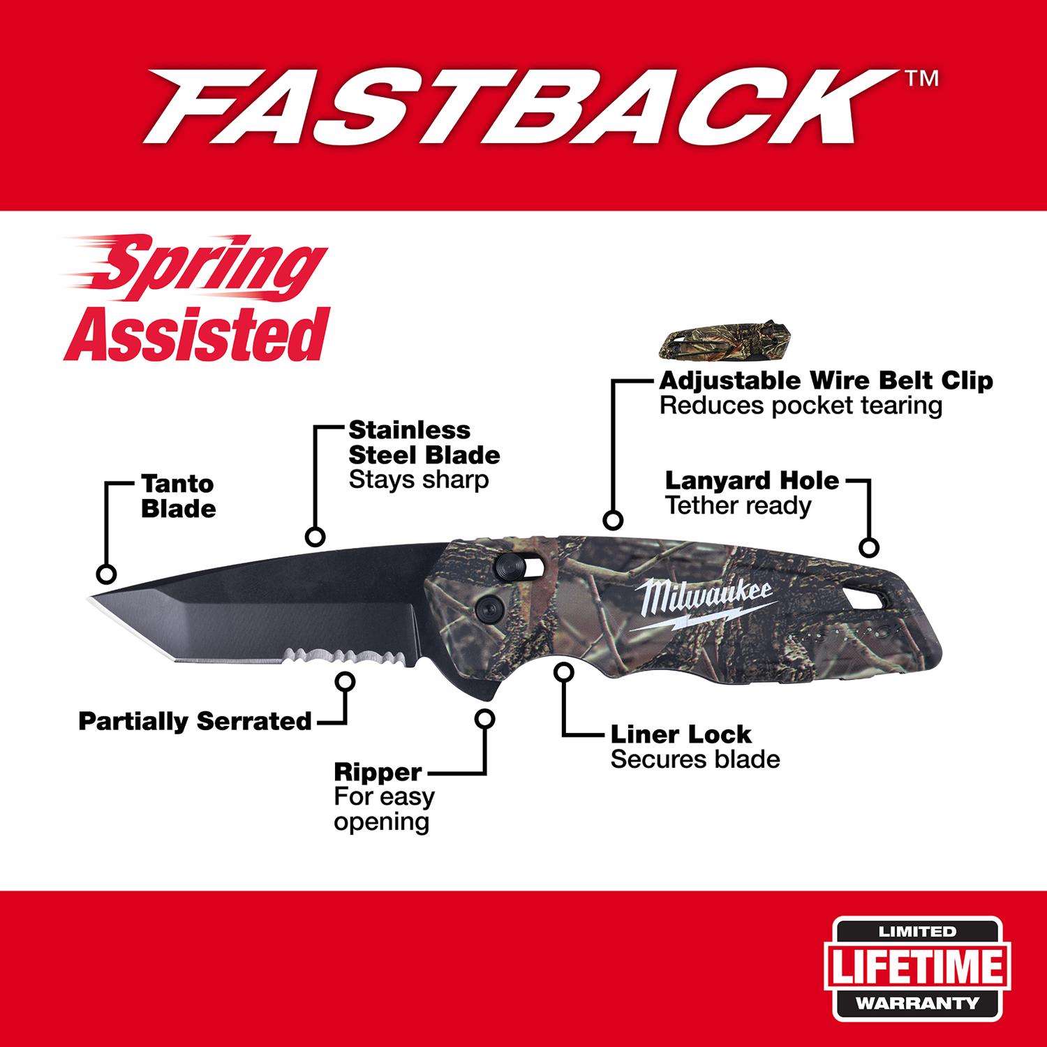 Milwaukee Fastback 7-3/4 in. Flip Folding Spring Assisted Pocket Knife  Camouflage 1 pk - Ace Hardware