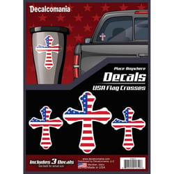 Decalcomania USA Flag Crosses Car Sticker Vinyl 1 pk