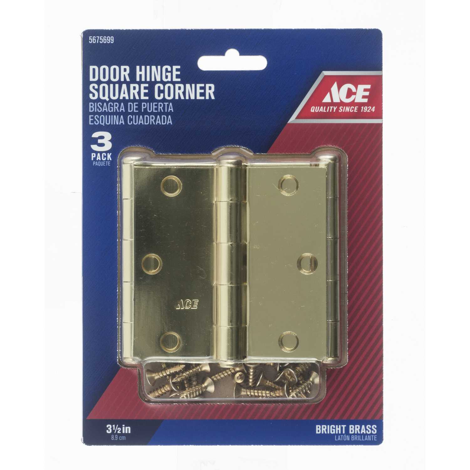 Ace 31/2 in. L Bright Brass Steel Door Hinge 3 pk Ace Hardware