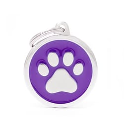 MyFamily Classic Purple/White Paw Metal Pet Tags Large