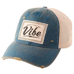 Karma Don't Kill My Vibe Trucker Hat Beige/Blue One Size Fits Most