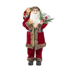 Glitzhome Multicolored Faux Fur Christmas Traditional Santa Figurine 36 in.