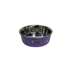 Loving Pets Bella Purple Fish Skeleton Stainless Steel 1 cups Pet Bowl For Cat