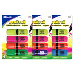 Bazic Products Mini Neon Color Assorted Chisel Tip Highlighter 4 pk