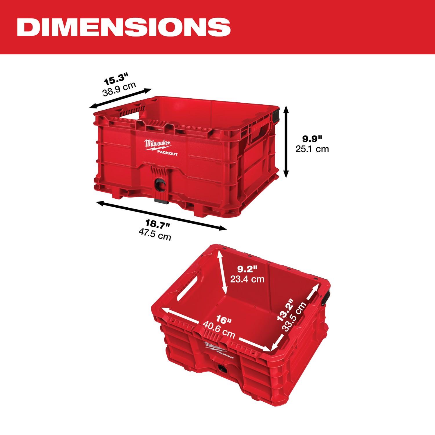 Milwaukee Packout 9.9 in. H X 18.6 in. W X 15 in. D Stackable Crate Milwaukee Packout 9.9 in. H X 18.6 in. W X 15 in. D Stackable Crate