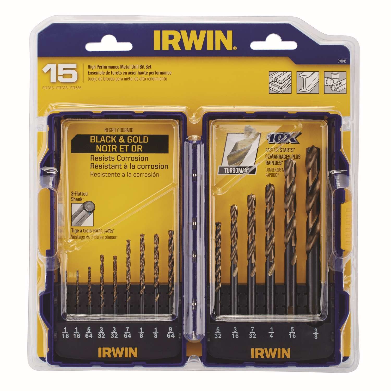 4 Packs Of Irwin 3/8" Turbomax Drill Bits Wood Plastic Steel 73324