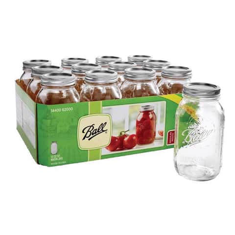 Choice 32 oz. Quart Wide Mouth Glass Canning / Mason Jar with Silver Metal  Lid and Band - 12/Pack