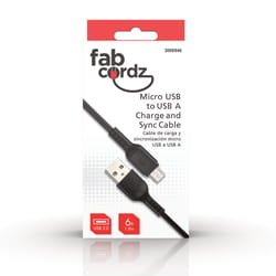 Fabcordz Micro to USB Charge and Sync Cable 6 foot Black