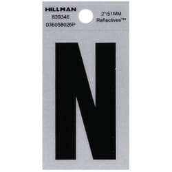 HILLMAN 2 in. Reflective Black Vinyl  Self-Adhesive Letter N 1 pc