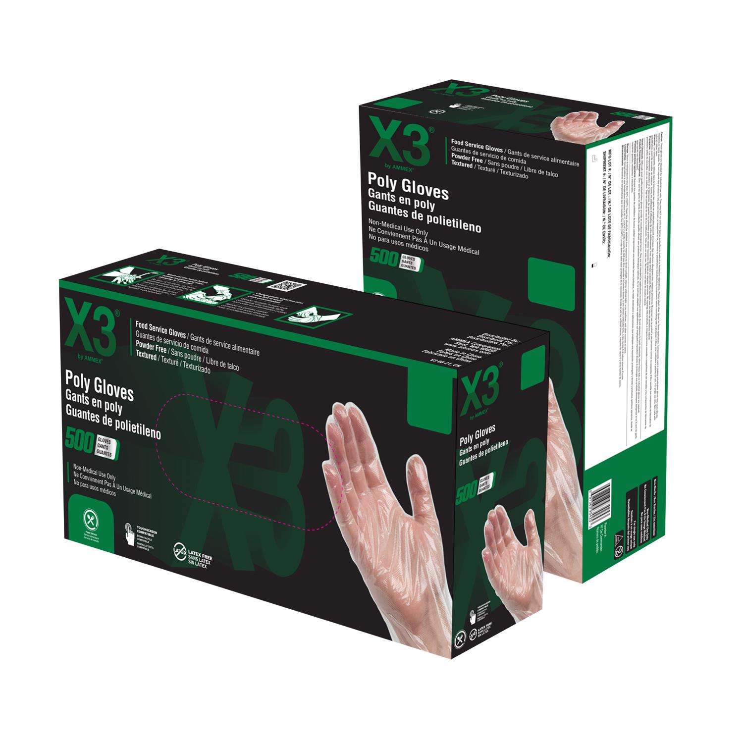 X3 Polyethylene Disposable Gloves Medium Clear Powder Free 500 pk Ace
